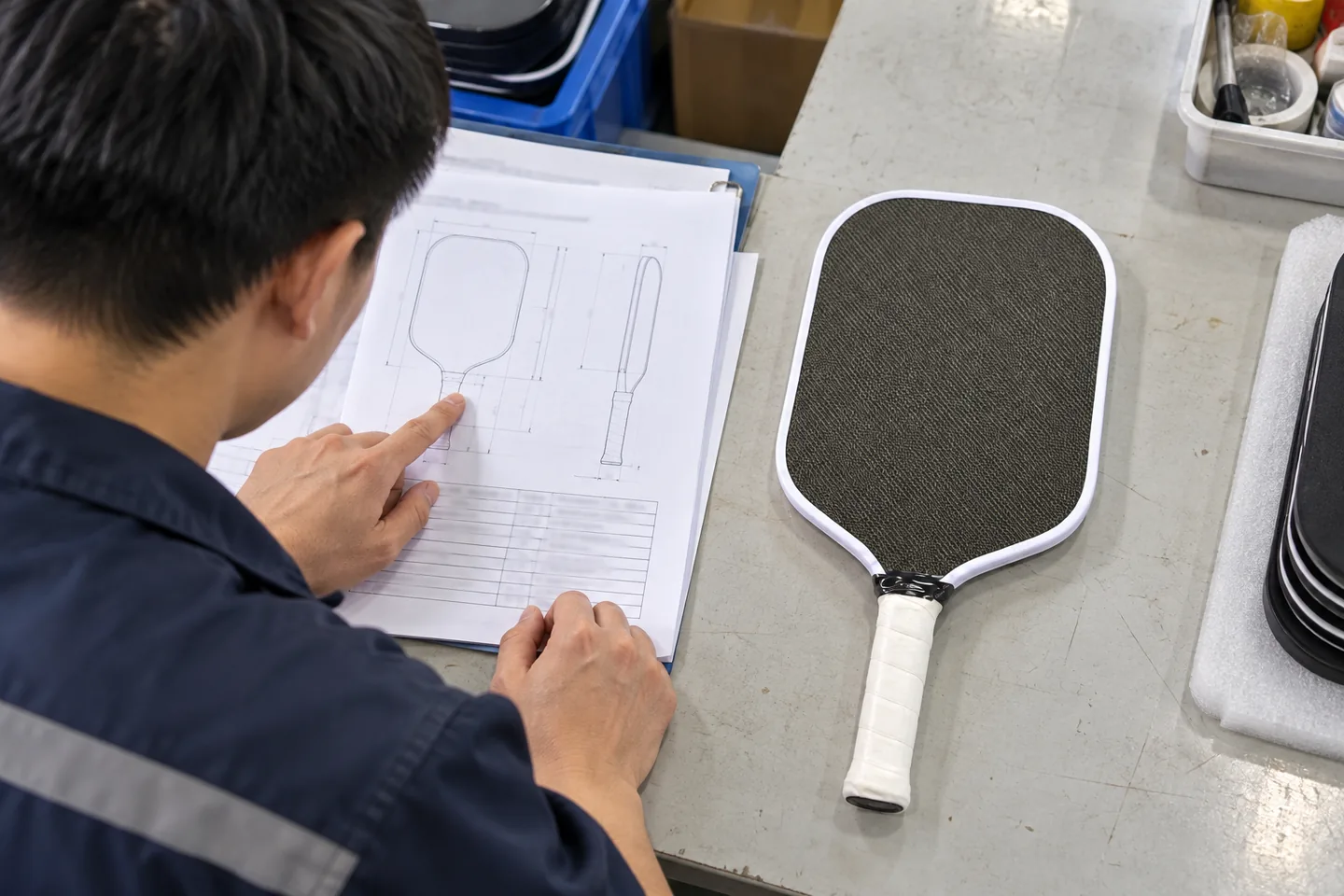 Technician reviewing a configuration sheet beside a paddle