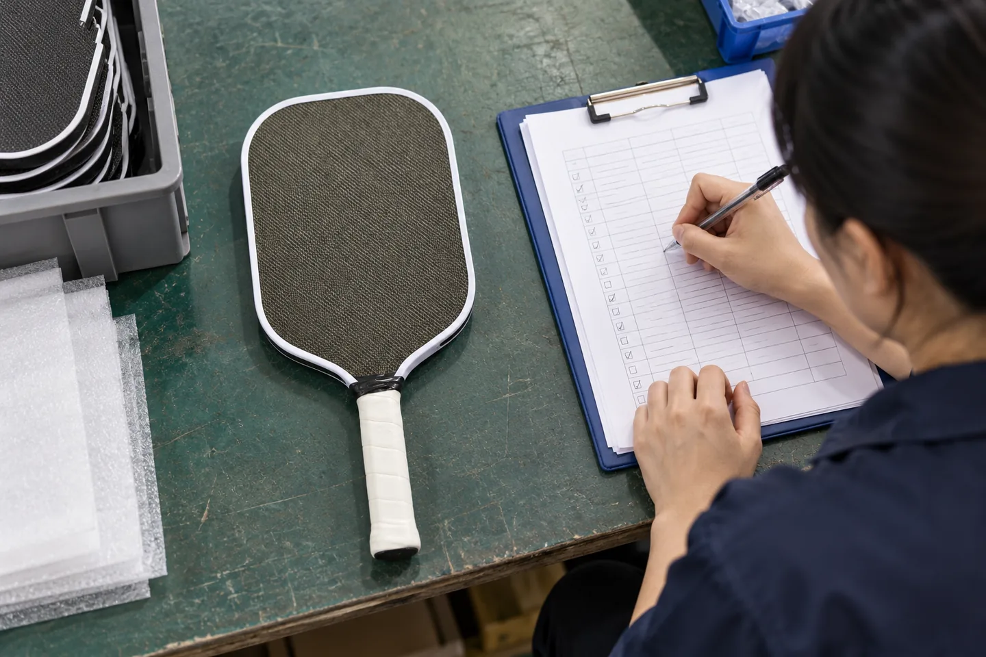Coordinator recording sample approval beside a paddle